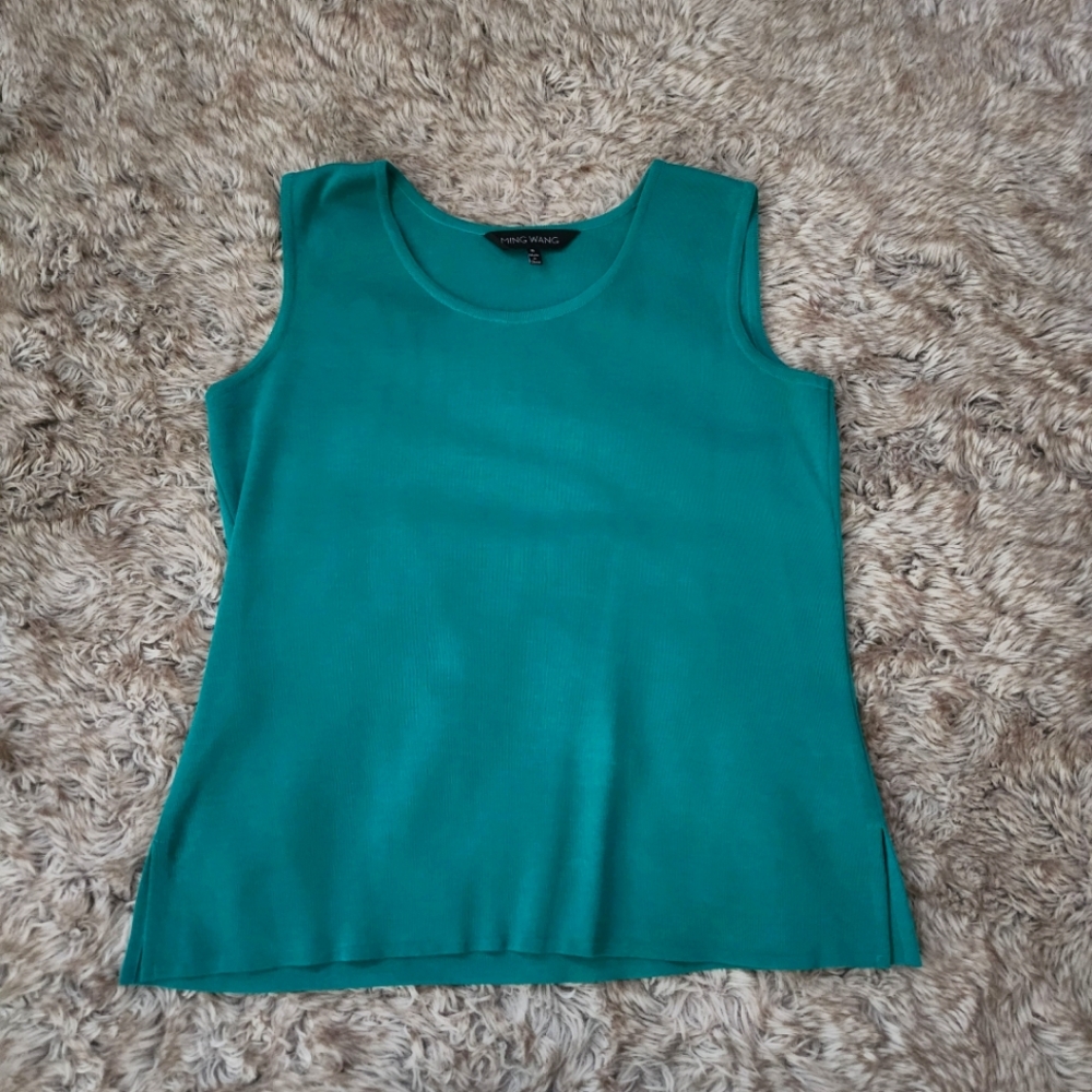 Ming Wang Mid-Length Scoop Neck Knit Tank Emerald Awe Green Women's Size Small